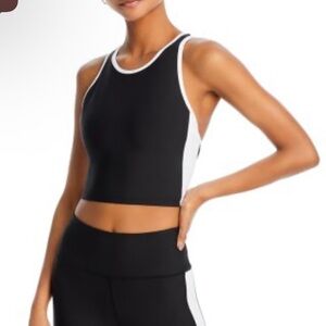 NWT AQUA Bloomingdales Sport‎ Longline Black White Medium Support Sports Bra XL